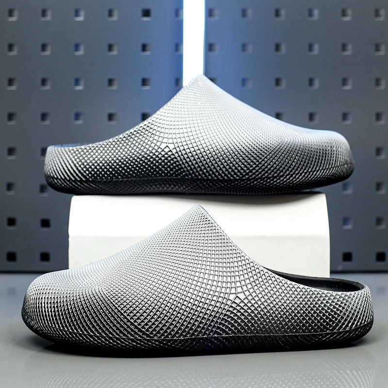 Men's and Women's Couple's Closed-Toe Eva High-Elastic Cushioning Textured Home Shoes, Non-Slip Waterproof Bathroom Kitchen Daily Beach Slippers