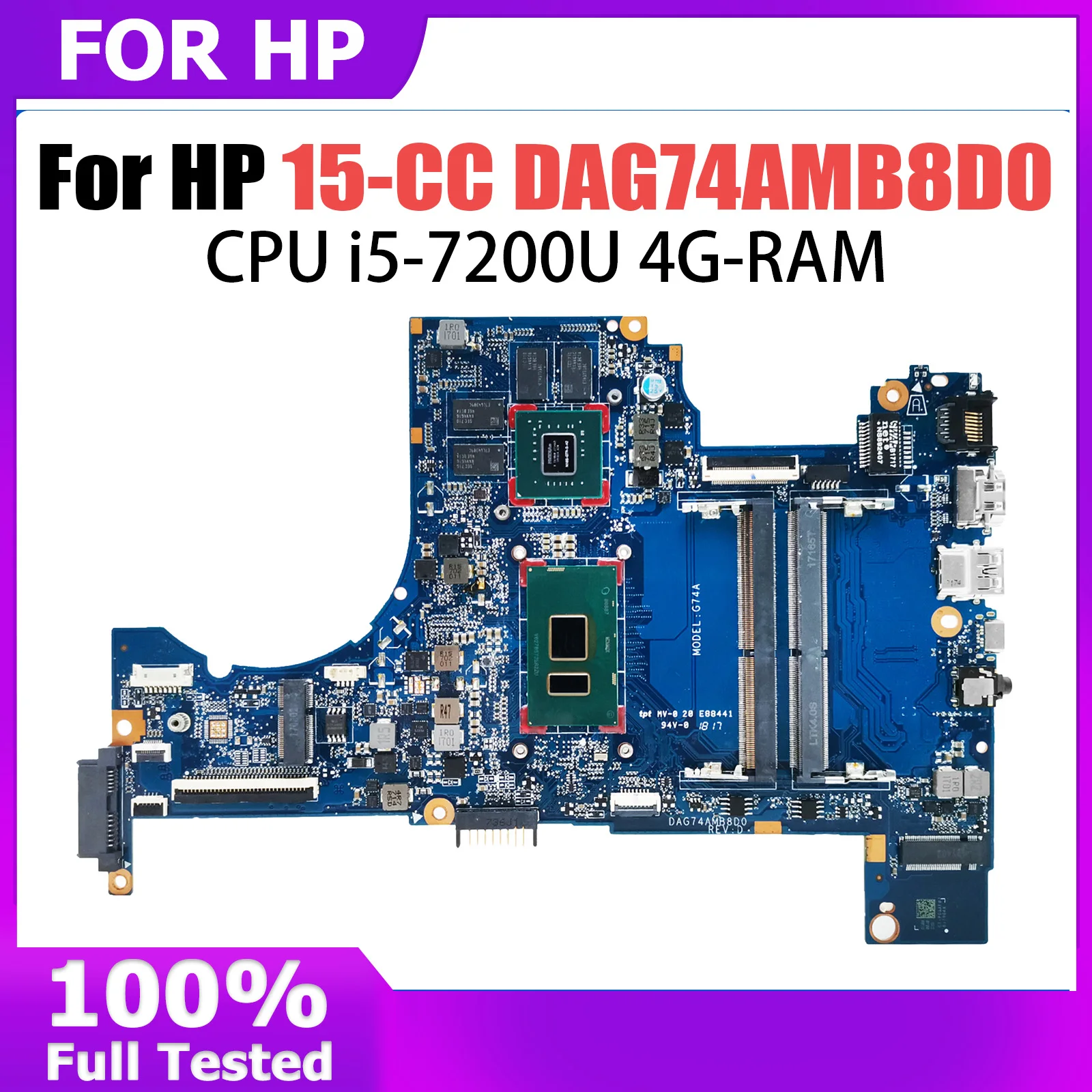 926280-601 926280-001 For HP PAVILION 15-CC Laptop Motherboard DAG74AMB8D0 With i5-7200U CPU 100% Tested OK