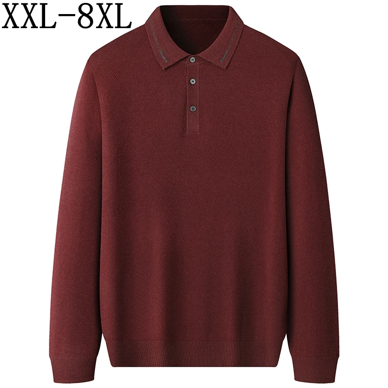 8XL 7XL 6XL 2024 New Fall Winter Top Grade Luxury 100% Wool Sweater Men Long Sleeve Lapel Pullover Sweaters Man Soft Warm Jumper