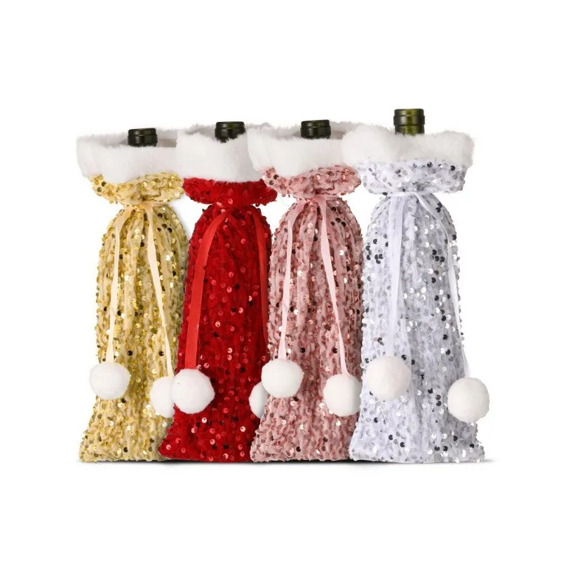 Set di coperture per bottiglie di vino di Natale Sacchetti per bottiglie di vino intrecciati con pupazzo di neve di Babbo Natale per decorazioni per la tavola da pranzo per feste di Natale Regali di Capodanno