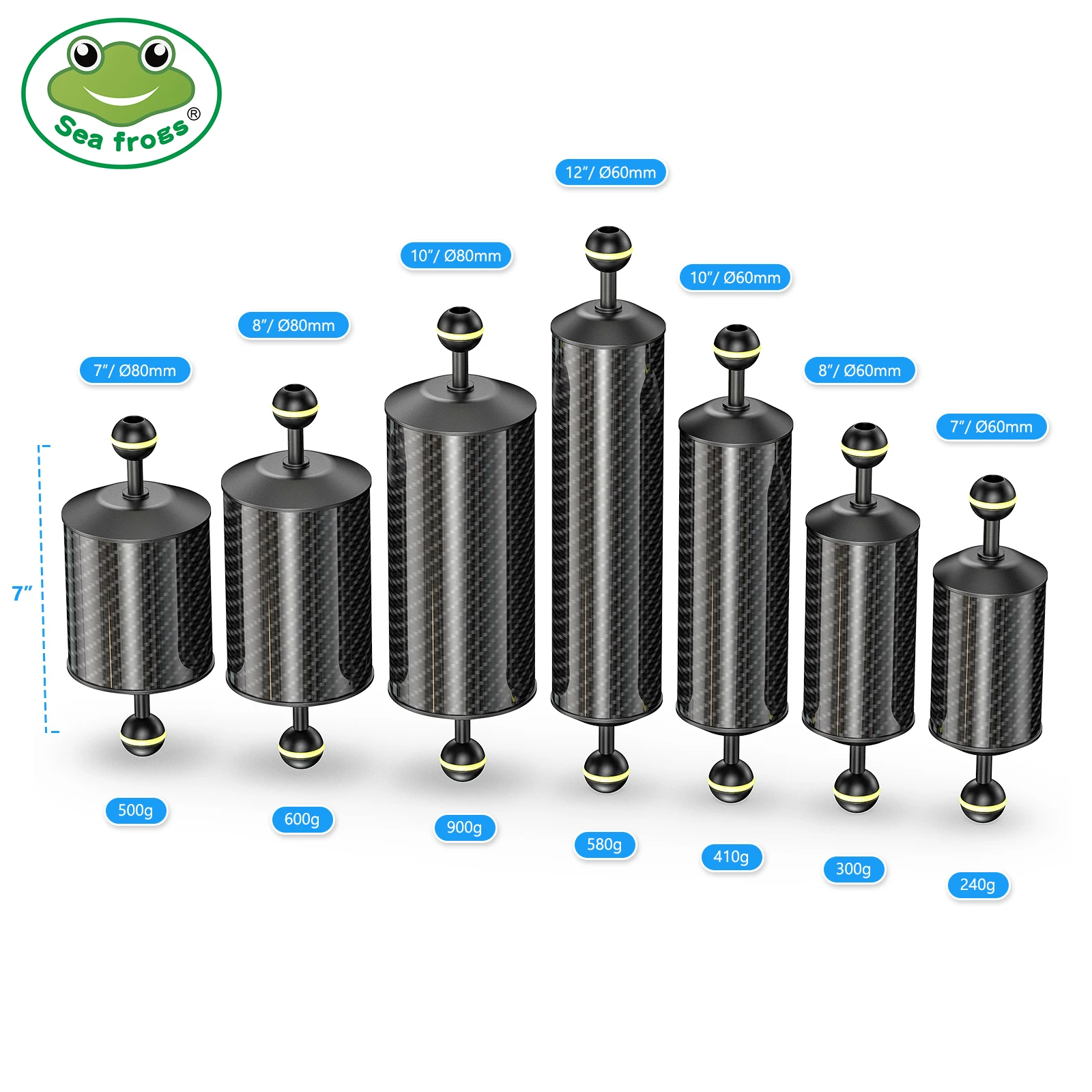 탄소 섬유 수상 부력 암 듀얼 볼 플로팅 암, 다이빙 카메라, 수중 다이빙 트레이, 12 인치, 580g, 7 인치, 240g, 8 인치, 300 g 