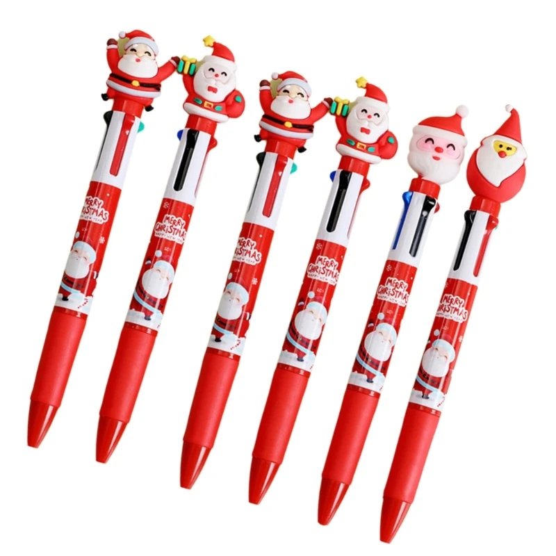 2025 New 6 Pcs 0.5mm Cartoon Shuttle Pen 4 in 1 Multicolor Pen Christmas Ballpoint Pen