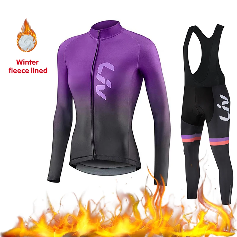 

LIV женский комплект велосипедных толстовок, зимние плюшевые брюки с велосипедным ремнем, губчатая подушка, дорожный велосипед, велосипедный трикотаж, велосипедное весло