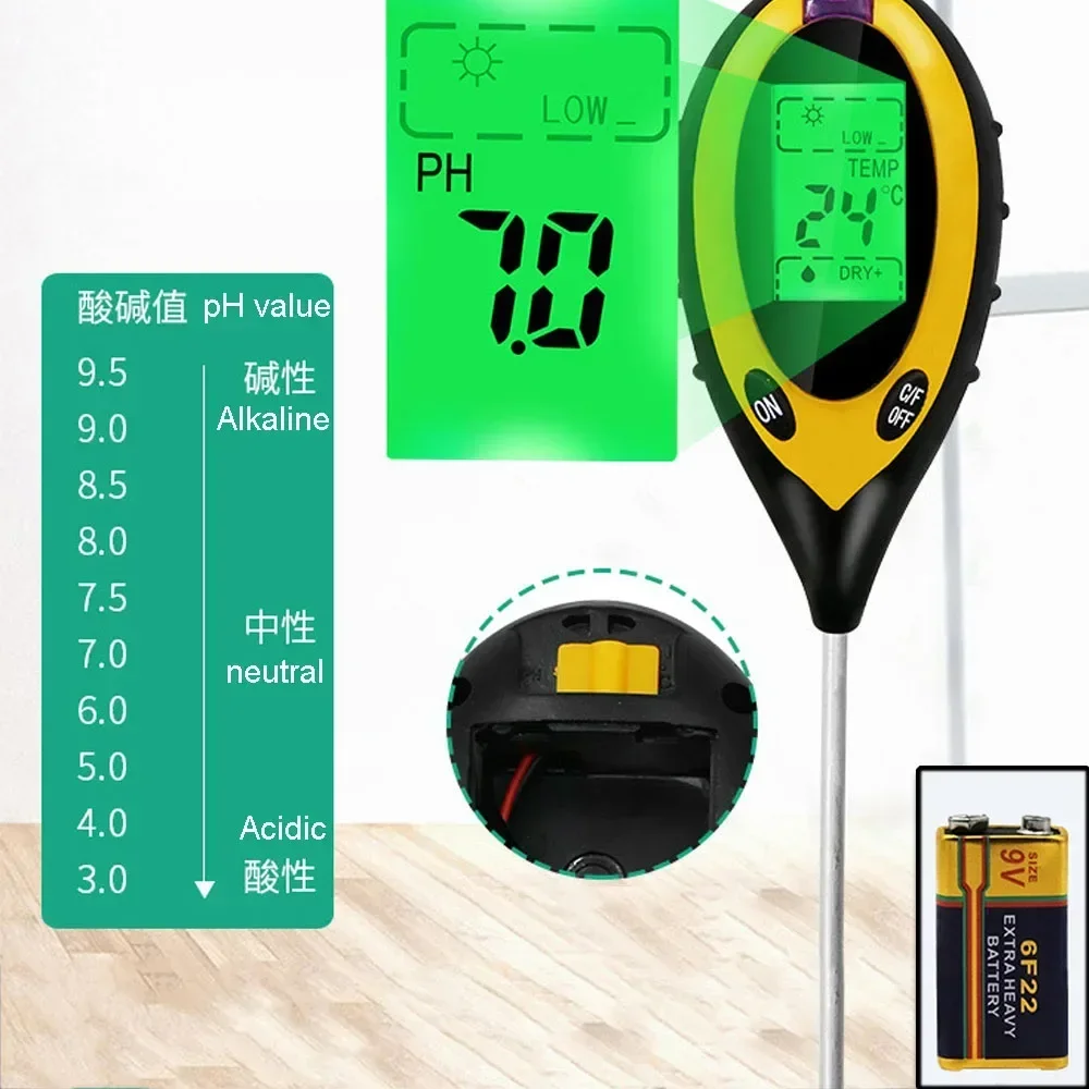 

4 In 1 Soil PH Meter Moisture/Temp/Soil Tester Sunlight Intensity Meter Plant Moisture With Backlight Gardening Plants Farming