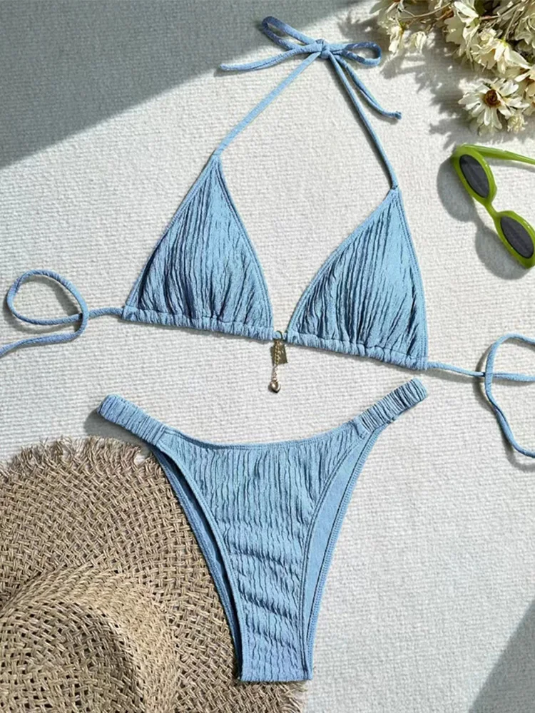 2026 women's brand new all season backless fashion sexy lace up bikini 2-piece set split swimsuit beach Brazil