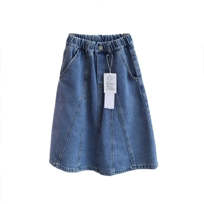 

Джинсовые длинные юбки для девочек, модная детская весенне-осенне-летняя одежда для девочек, повседневная одежда на день рождения, юбка трапециевидной формы, костюмы, От 4 до 14 лет