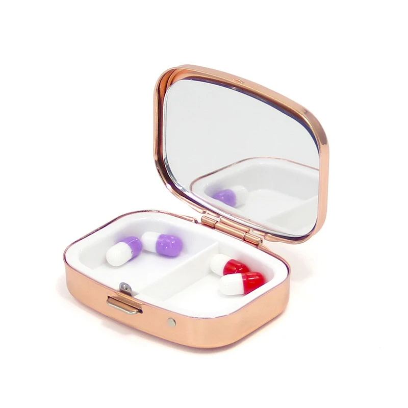 Metal Pill Box Mini Travel Portable Storage Box Rectangular Circular Medicine Box Seal Folding With Mirror Pill Case Pastillero