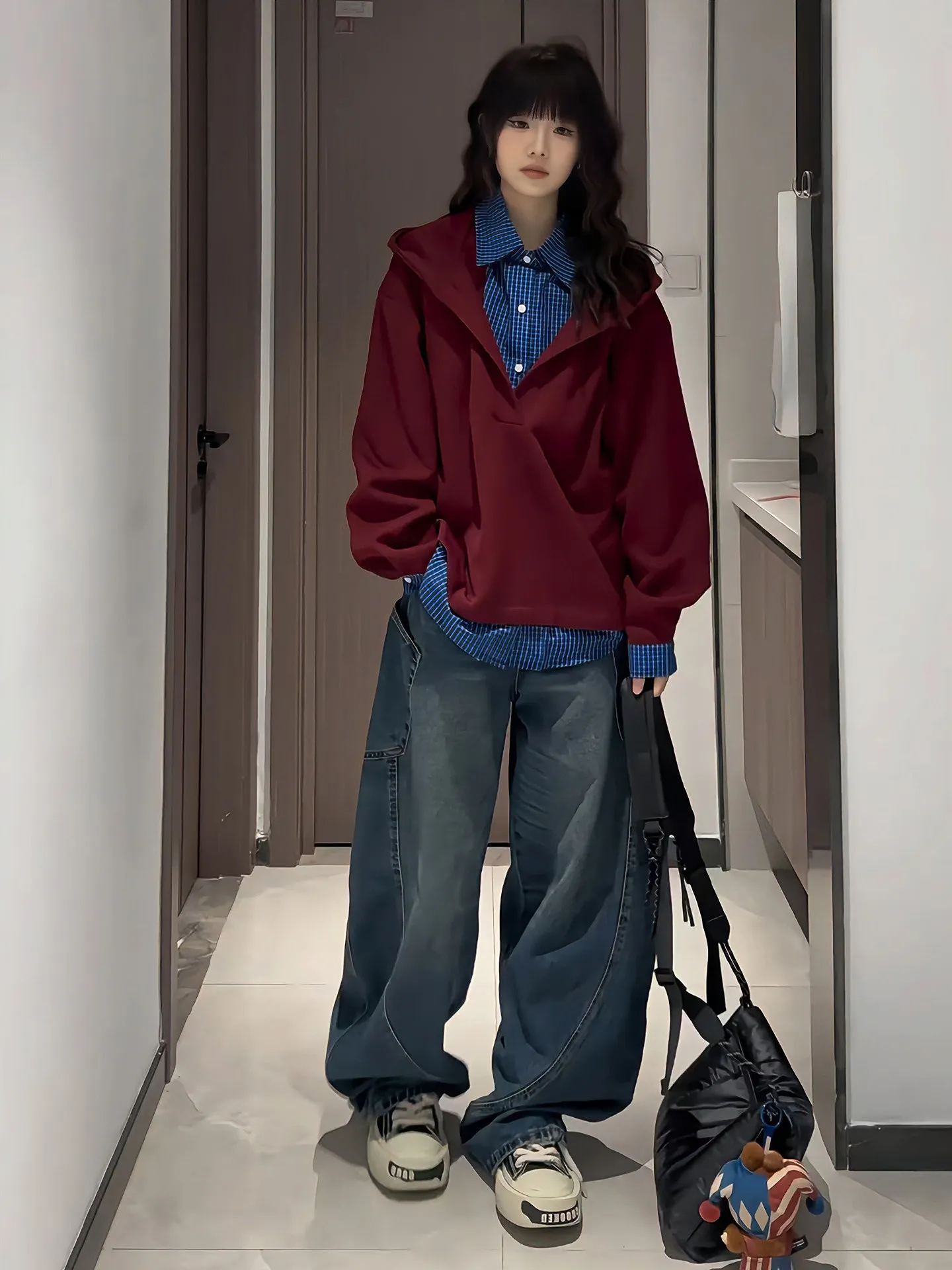 

Мужская толстовка с воротником в американском стиле в клетку, весенне-осенняя куртка, модный дизайн для пар, стильный топ в едином стиле