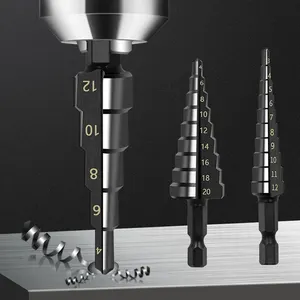 Black Hexagonal Shank Straight Slot Ladder Broca Alarme e Buraco Abertura Blackened Pagoda Drill Tool Set 8 principais vendas brocas para bijuterias - №1