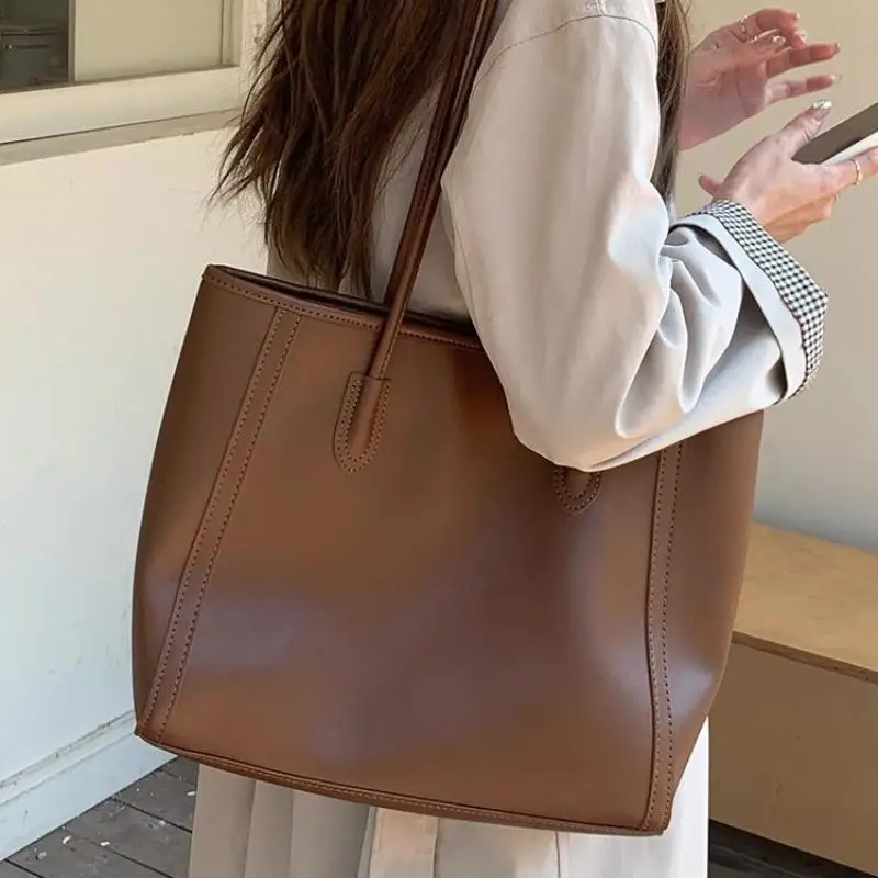 Damen Große Kapazität Pendler-Tragetasche PU-Leder Vielseitige Einfache Schultertasche – Detail 7