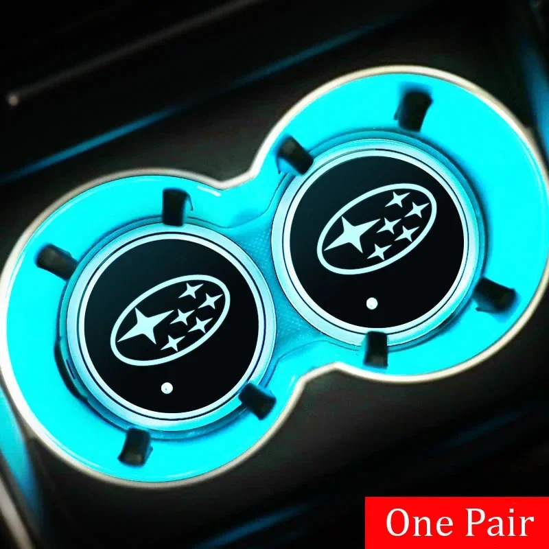 2pcs Car Water Cup Mat Light LED Bottle Holder Pad Ambient Light for Subaru WRX BRZ DRL XV STI Outback Legacy Forester Impreza