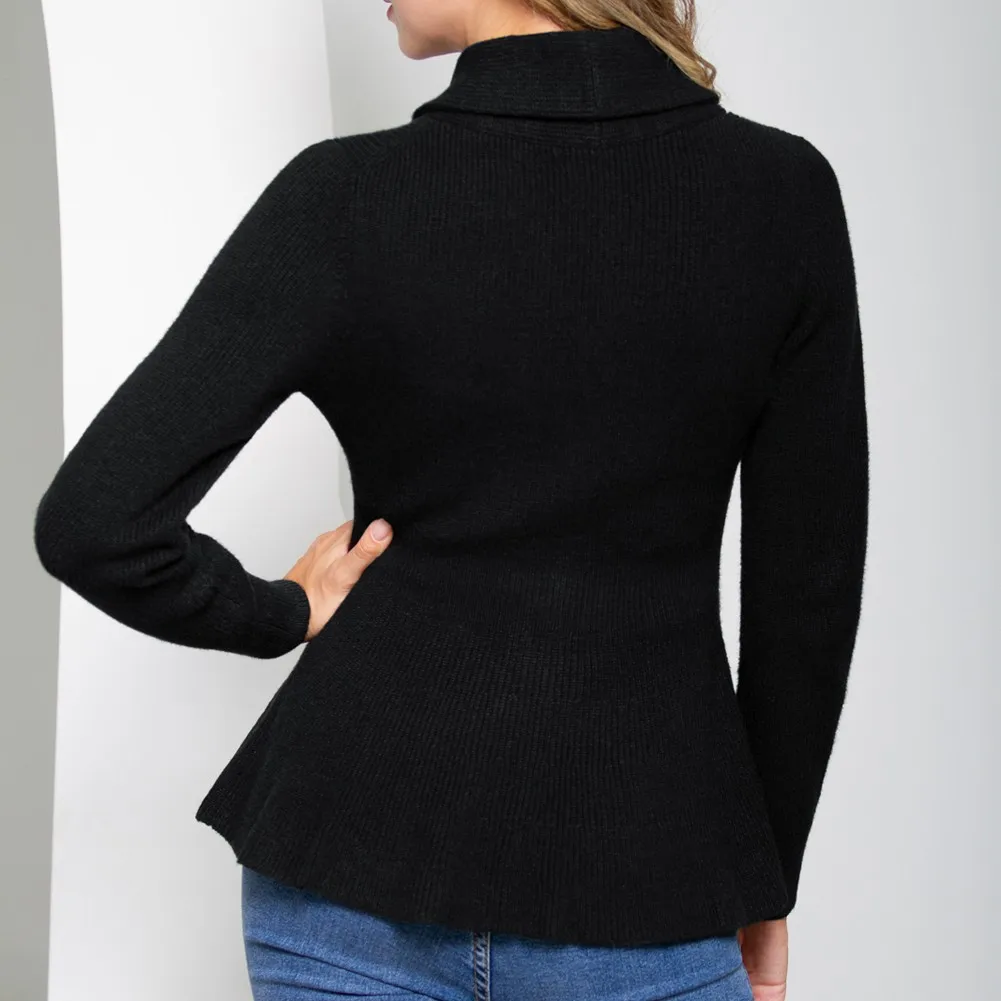 BP damski sweter rozpinany Slim Fit Peplum Hem bluza z długim rękawem szal Lapel zapinany na guziki sweter jesienny w stylu Harajuku Top