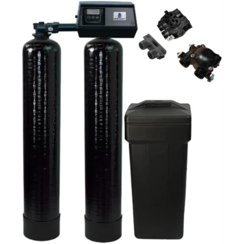 

Premium Purolite C100E Resin Fleck 9100SXT Twin Tank Dual Metered, On Demand Water Softener, 48,000 Grains per Tank,