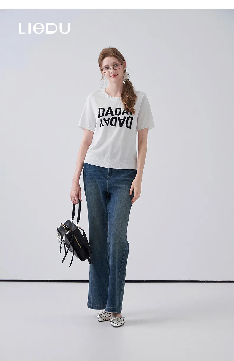 LIEDU Korean Casual Slim Fit Plus Size Graphic Print Knit Crop T Shirt Women Short Sleeve Ice Silk Cool Streetwear Daily Outfit