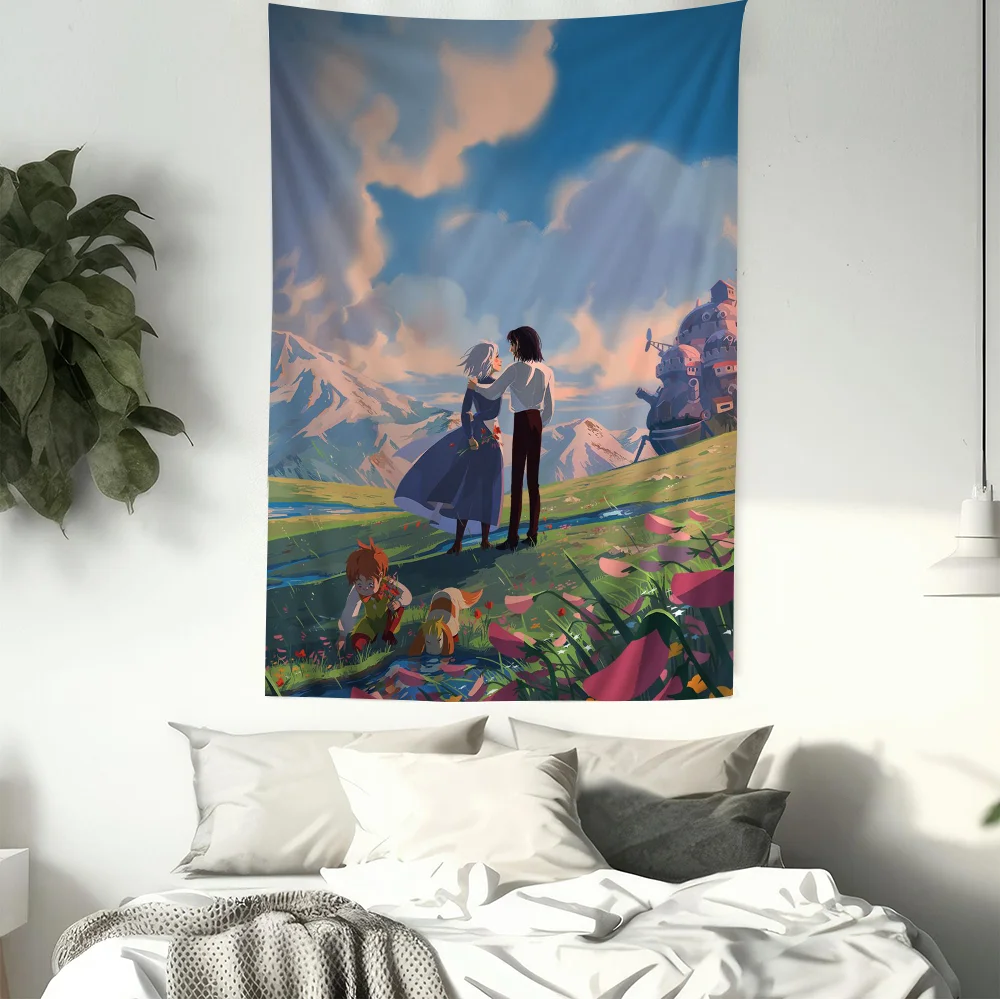 Howl Moving Castle Cartoon Tapestry Home Decoration Hippie Bohemian Decoration Divination Home Decor