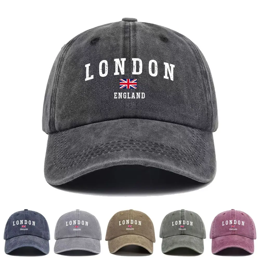 Vintage Washed Baseball Cap England LONDON Print Graphic Unisex Streetwear Casual Trucker Style Summer Cotton Sun Hat