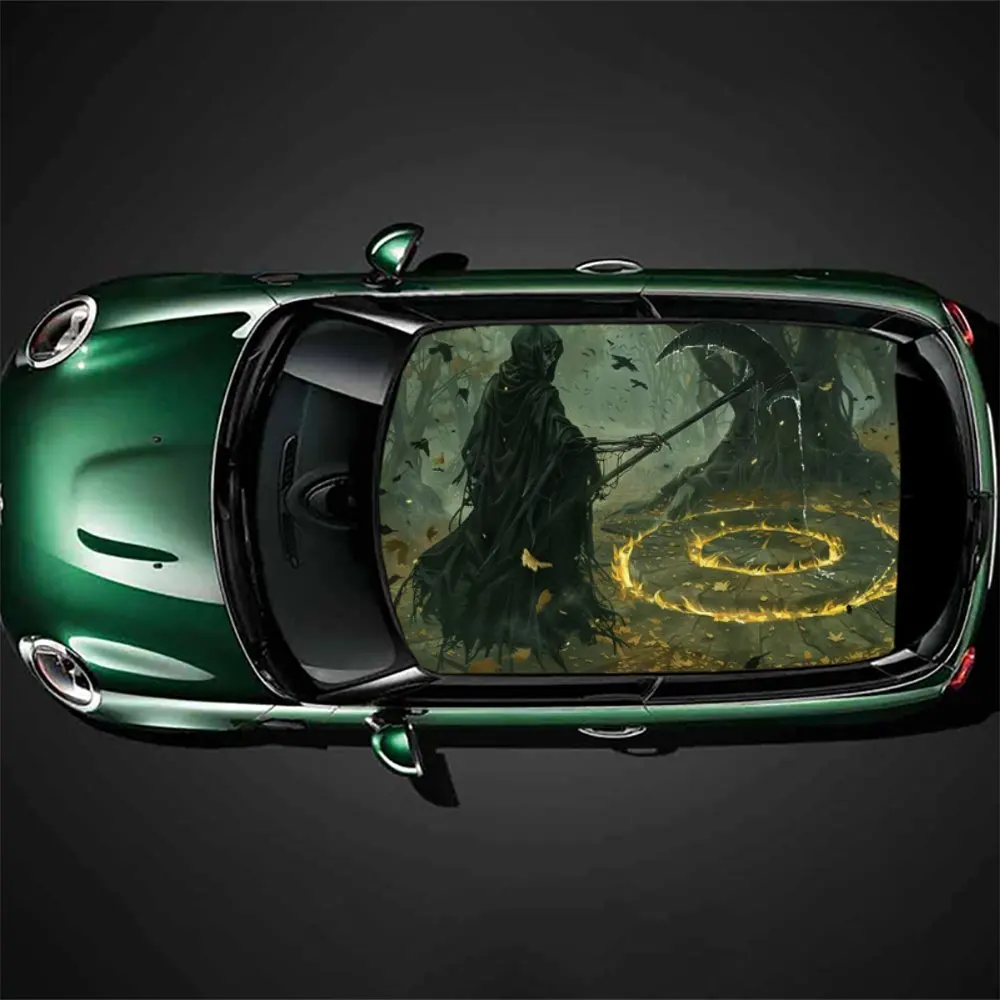 

Black Death Holds A Sickle Car Roof Sticker Wrap Racing SUV Auto Accessories Packaging Painted PVC Hood Graphic Decal Decoration