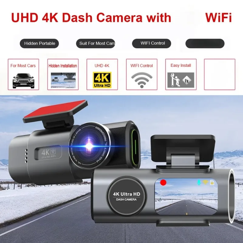 Dash Camera Black Box Car 4K Dvr with WiFi Dashcam Cam Loop Recording APP Control Dual Channel G-Sensor 170° Wide Angle Parts