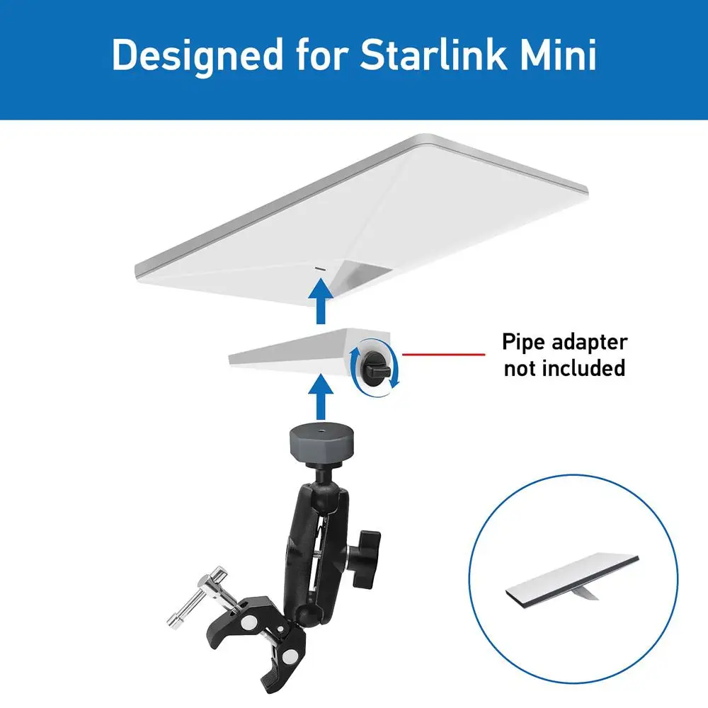 لسلم Starlink Mini RV لـ Starlink Mini Roof Rack Mount مشبك زاوية قابل للتعديل عالميًا مع محول سبائك الألومنيوم