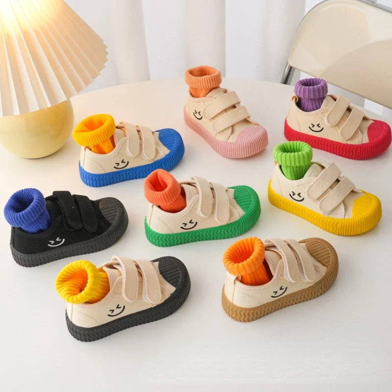 Baby Shoe Candy Colore Canvas Shoe Baby Girl Board Baby Boy Shoes Soft Sole Kid Shoes Smiling Face Tenis Infantil Menino Tênis