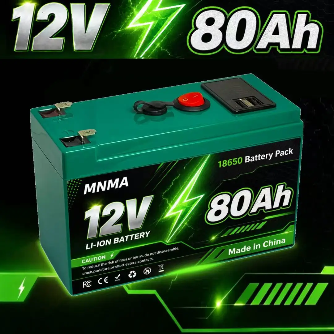 12V 100Ah LiFePO4 solar storage battery with deep cycle and built-in BMS suitable for camping off-road scooters and fish finders