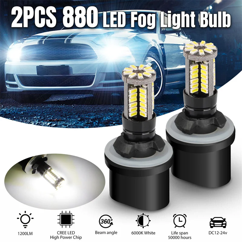 

2Pcs 880 LED Bulbs Fog Lights For Cars Led Fog Driving Lamp High Lights 882 885 890 891 892 893 899 Car Light Sourse 6000K White