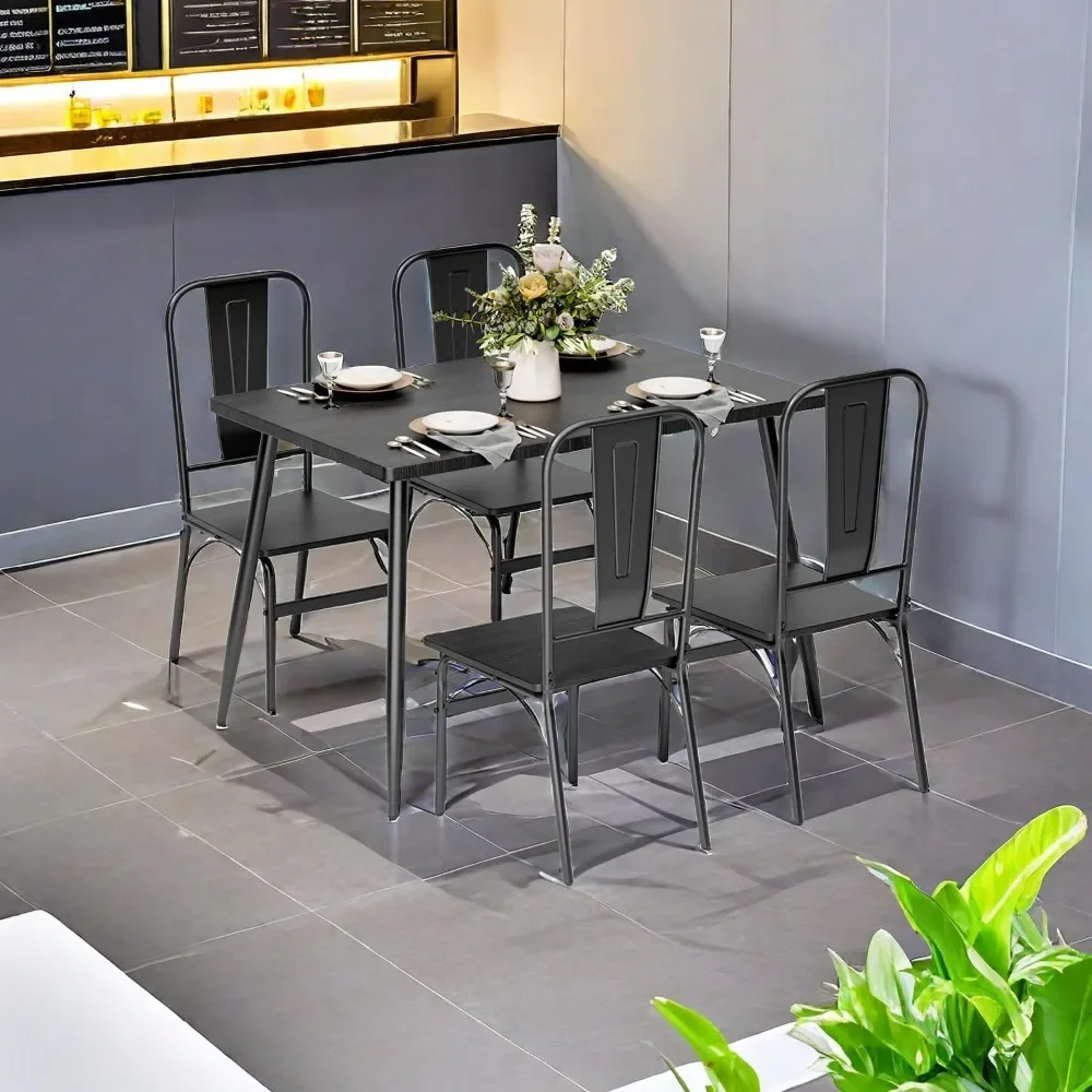 4-person dining table set with 1 table, 4 chairs, suitable for kitchen, dining room, small space dining table and chairs