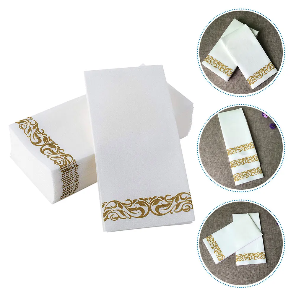 50Pcs Golden Floral Printed Paper Napkins Disposable Wedding Party Decorative Tableware