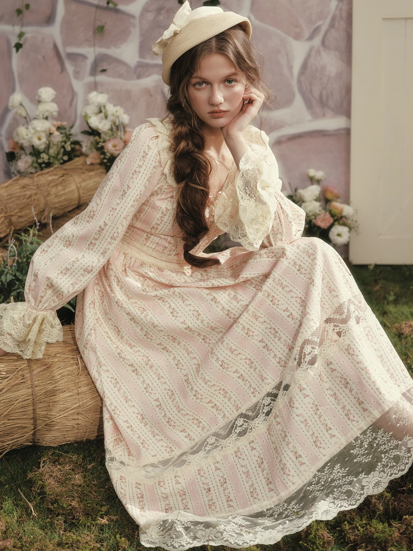 เดรสผู้หญิง TIYIHAILEY สำหรับฤดูใบไม้ผลิและฤดูใบไม้ร่วง แขนยาวทรงโคมไฟ ยาวแบบแม็กซี่ ไซส์ XS-XL สไตล์วินเทจ เอวสูง ผ้าฝ้าย 100% แต่งลูกไม้ พิมพ์ลาย ปี 2026