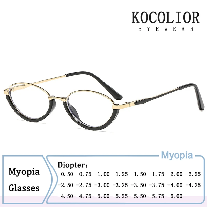

New Brand Design Oval Semi-pack Frame Myopia Glasses Prescription Photochromic Anti Blue Light Women Shortsight Eyewear -1 -1.25