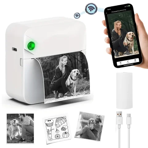 Wireless Portable Mini Thermal Photo Printer with Mobile App USB Charging for Thermal Paper Photos & Notes Ideal for Offices Supermarkets Android/iPhone