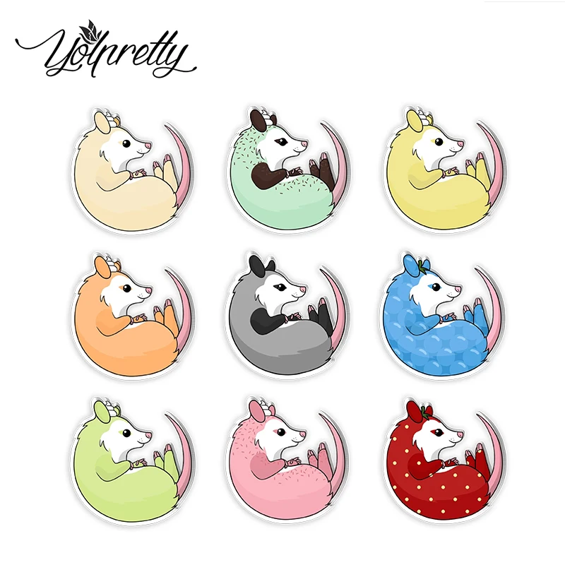 2023 New Arrival Fashion Cute Colorful Opossum Animals Handcraft Acrylic Epoxy Badge Pin Lapel Pins