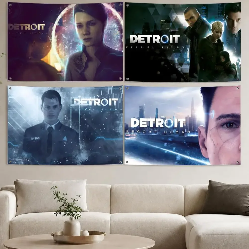 D-Detroit B-Become Human Flags Aesthetic Wall Tapestry Printed Wall Hanging Living Room Party Outdoor Decor