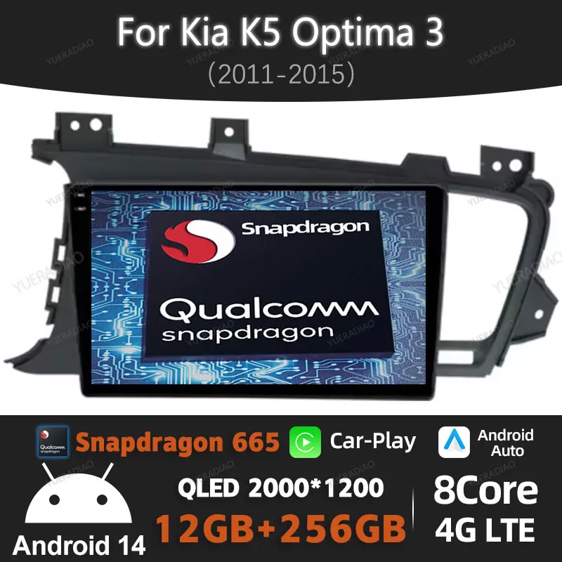 Android 14 Car Radio For KIA K5 Optima 3 2011 - 2015 Head Unit QLED GPS NAVI Multimedia Stereo Video Player Qualcomm 2DIN BT