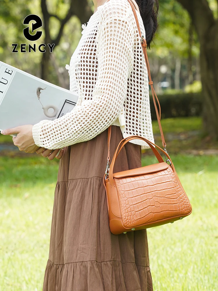 حقيبة كتف جلدية من Zency حقيبة نسائية أصلية عتيقة بتصميم صغير حقيبة متقاطعة على حقيبة نسائية جديدة باللون الأخضر الكاكي بولسا كبيرة