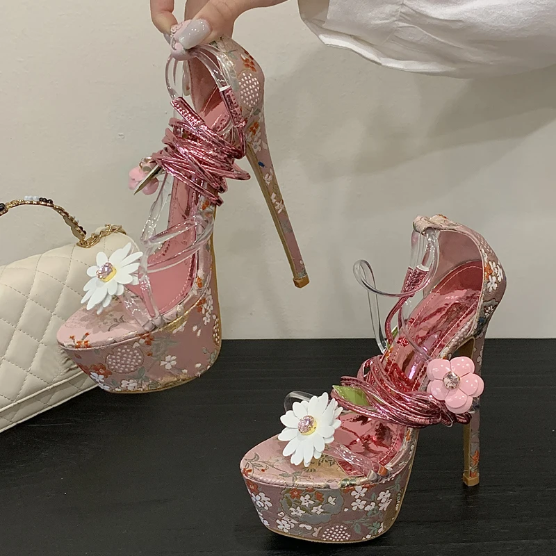 

Eilyken Sexy Thin High Heels PVC Transparent Platform Women Sandals Street Style Design Print Ankle Cross-strap Summer Shoes