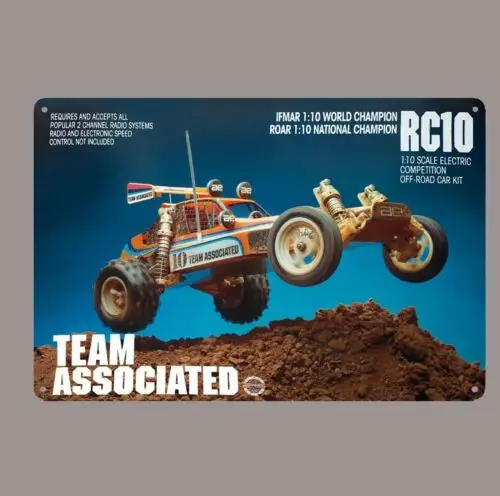 1pcs,Metal Poster Vintage Rc Car Tin Sign Plaque Team Associated Rc10 Buggy