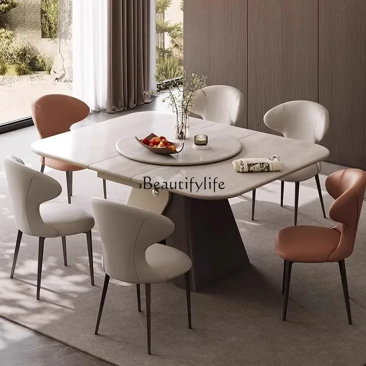 

ls 42 Modern simple living room household microcrystalline stone dining table retractable with turntable 6 to 8 people small apa