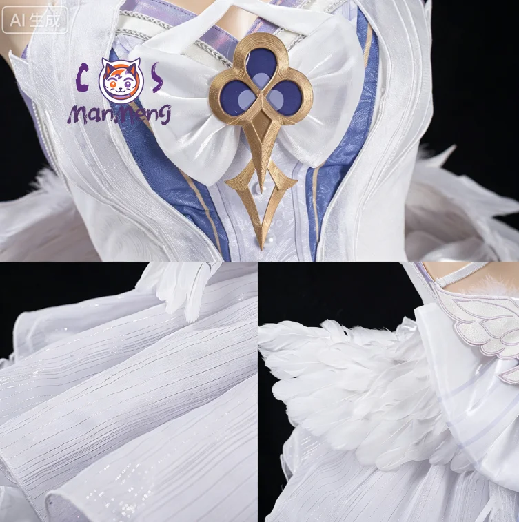 Game Genshin Impact Columbina Cosplay Costume Damselette Kuutar Dress Halloween Party Women Girl White Swan Sweet Ballet Dress - view 6