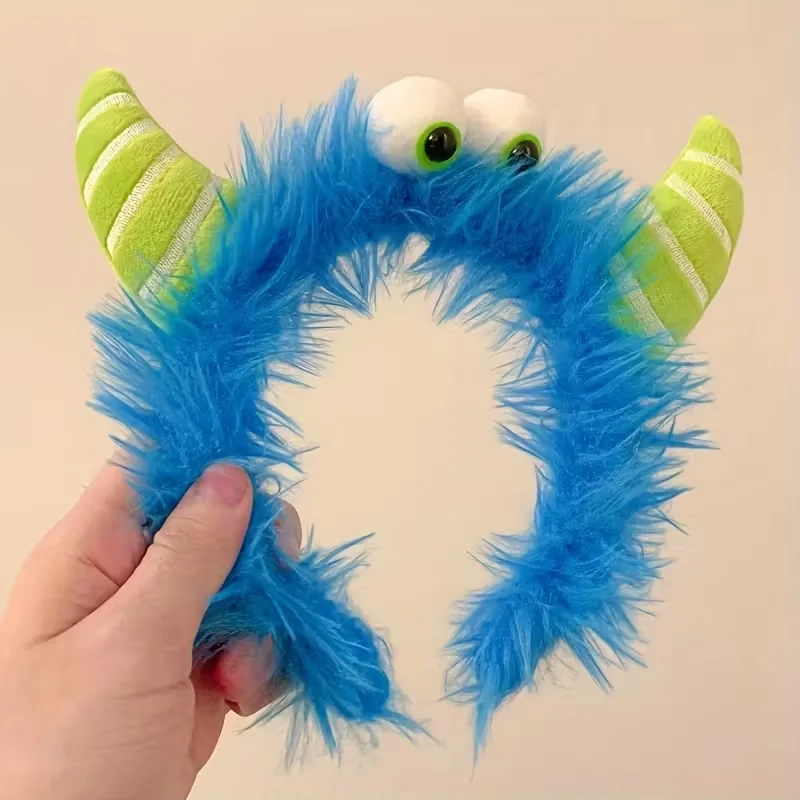 Niedliches Monster-Plüsch-Stirnband für Damen, Stirnband im Cartoon-Stil, ideal zum Gesichtwaschen und zum Auftragen von Make-up, Haaraccessoire. – Detail 2