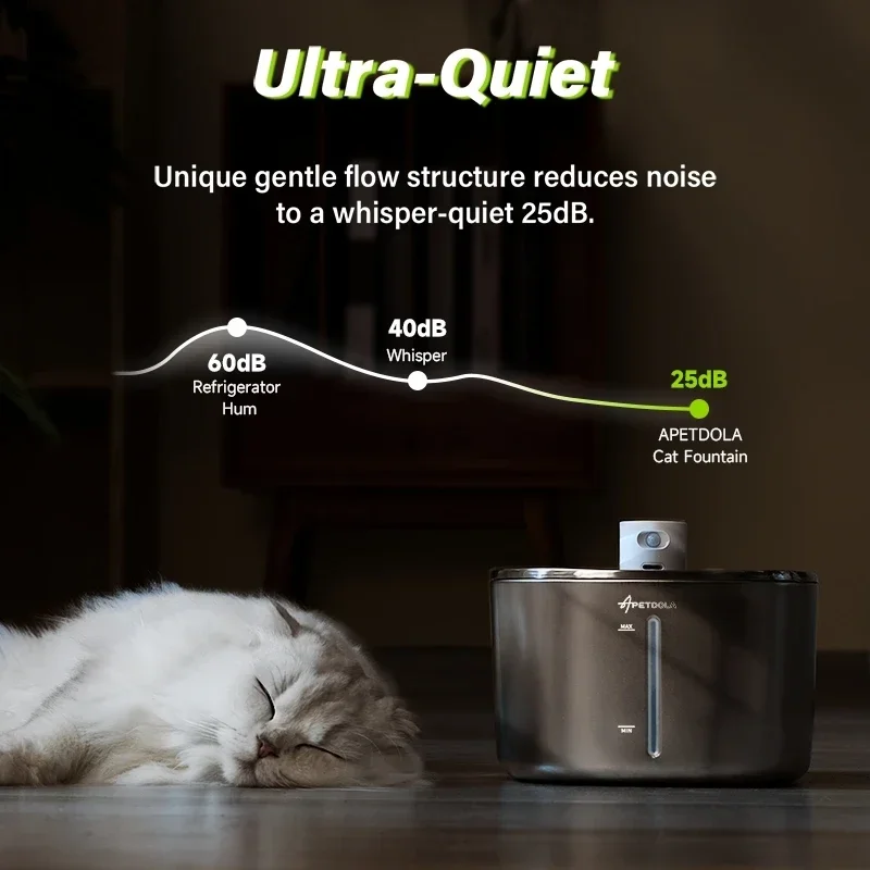 APETDOLA 4L Automatic Stainless Steel Cat Water Fountain 4000mAh Wireless Cat Dog Drinker Pet Water Dispenser with 2pcs Filters