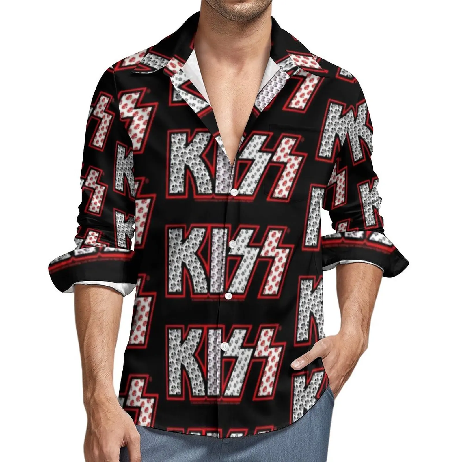 Hot Kiss Band 3d Print Autumn Men\'s Shirts Casual Single-Breasted Blouses Long Sleeve Shirt Fashion Trend Tops Men Clothing