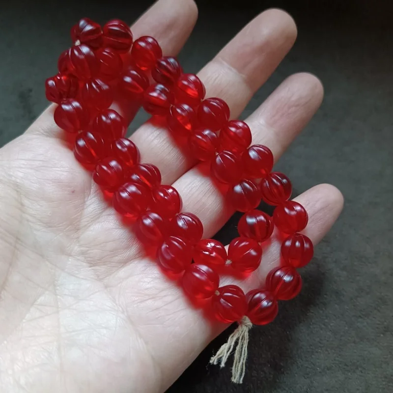 Tibetan Backflow Old Wrapped Pulp Flat round Red Glass a String of Accessories Buddha Beads Bead Bracelet