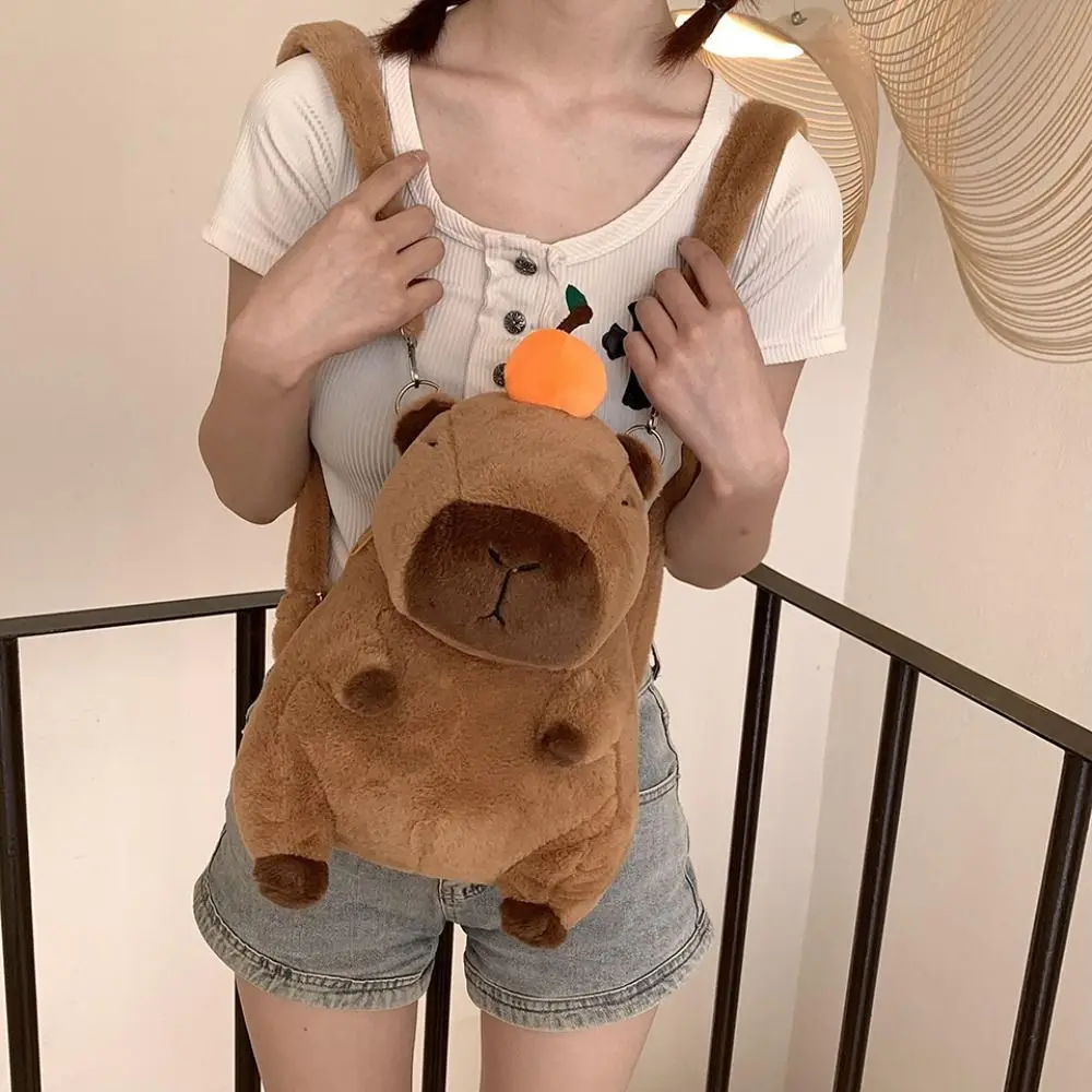 New Cartoon Capibala Backpack Large Capacity Plush Cute Schoolbag Solid Color Funny Capybara Bag Kids Gift