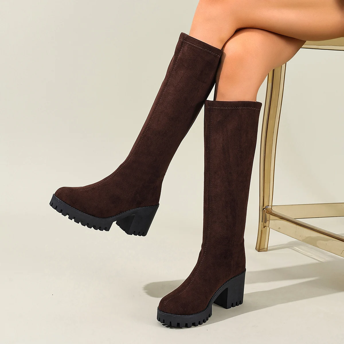 Modische neue bequeme und verschleißfeste Damenstiefel Winter elegante einfarbige sexy Bankett-Ritterstiefel mit hohen Absätzen