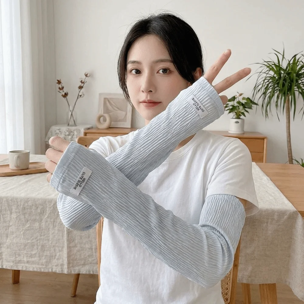

Breathable Lace Sun Protection Sleeves Lightweight Fabric Elastic Ruffle Trim Mesh Arm Covers Elegant See-Through Texture