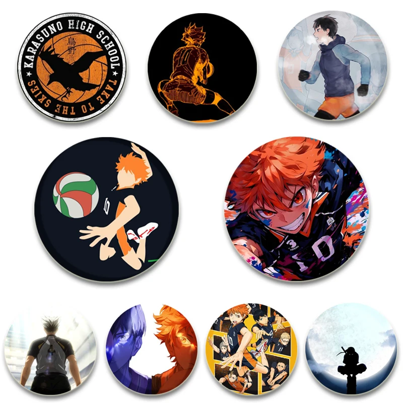 Anime Character Hinata Shouyou/Tsukishima Kei/Kageyama Tobio/Kozume Kenma Badge Button Pin Snap-on Brooch for Clothes Decoration