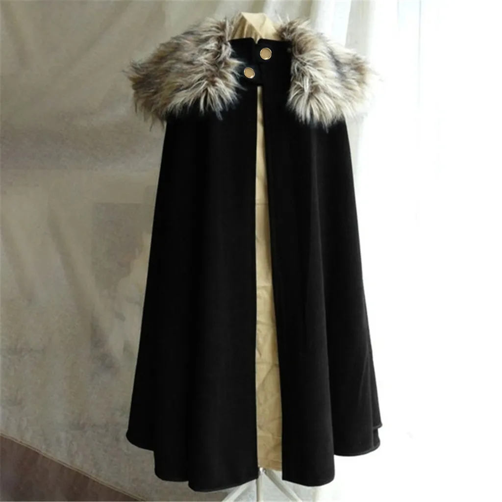 Men's Fur Collar Outwear Cloak Medieval Long Cape Halloween Gothic Coat 2024 Autumn Winter High Quality One Button Clothing Tops