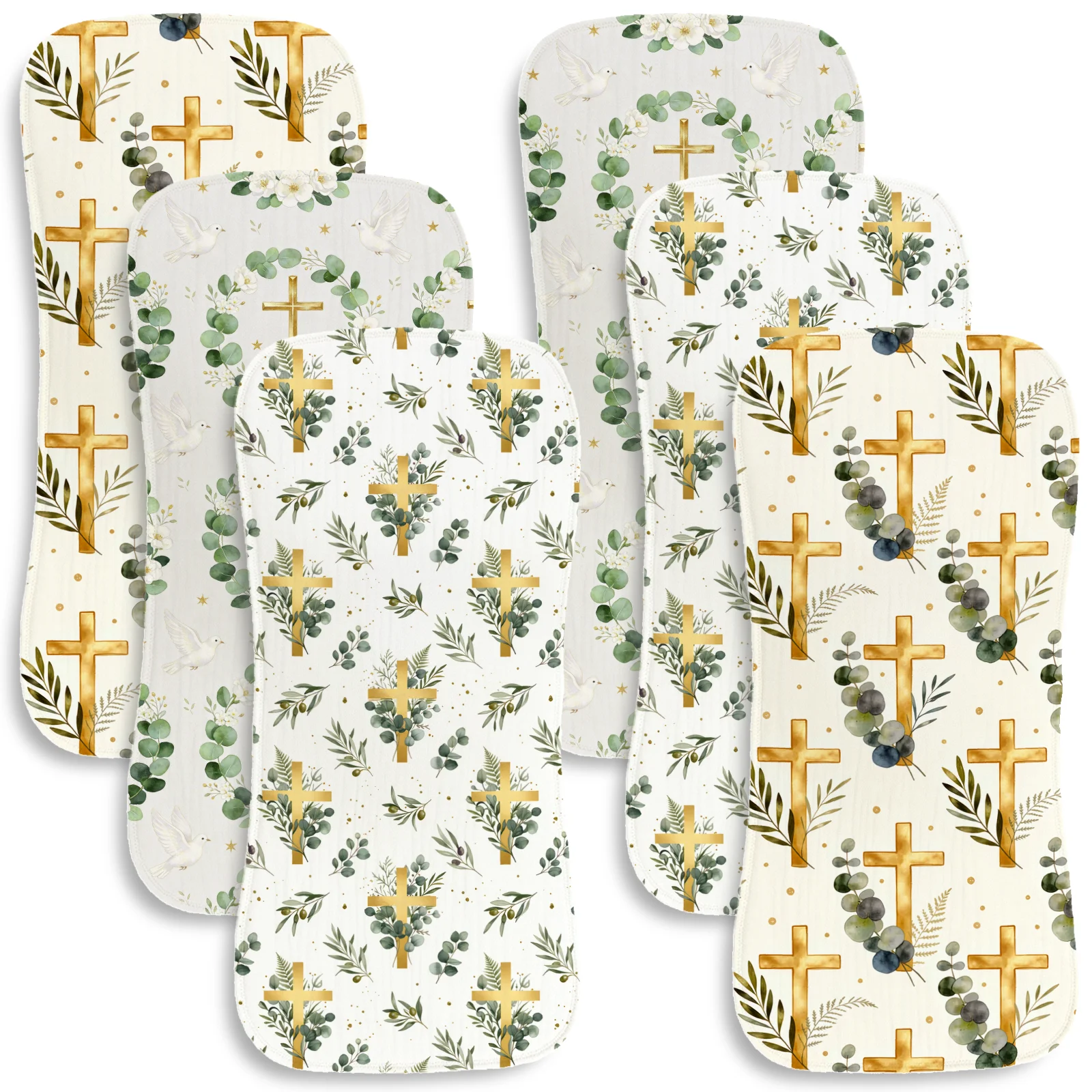 

Absorbent Gauze Burp Pack Baptism Religious Theme Newborn Shoulder Pad 6 Piece Feeding Bib Thick Breathable Baby Shower Gift Set