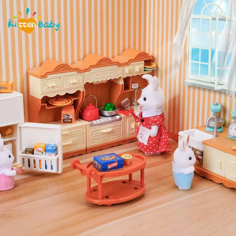 Forest Family Doll 1:12 Dollhouse Kitchen Accessories Mini Model Reindeer Animal Miniature Furniture Pretend Play For Girl Gifts